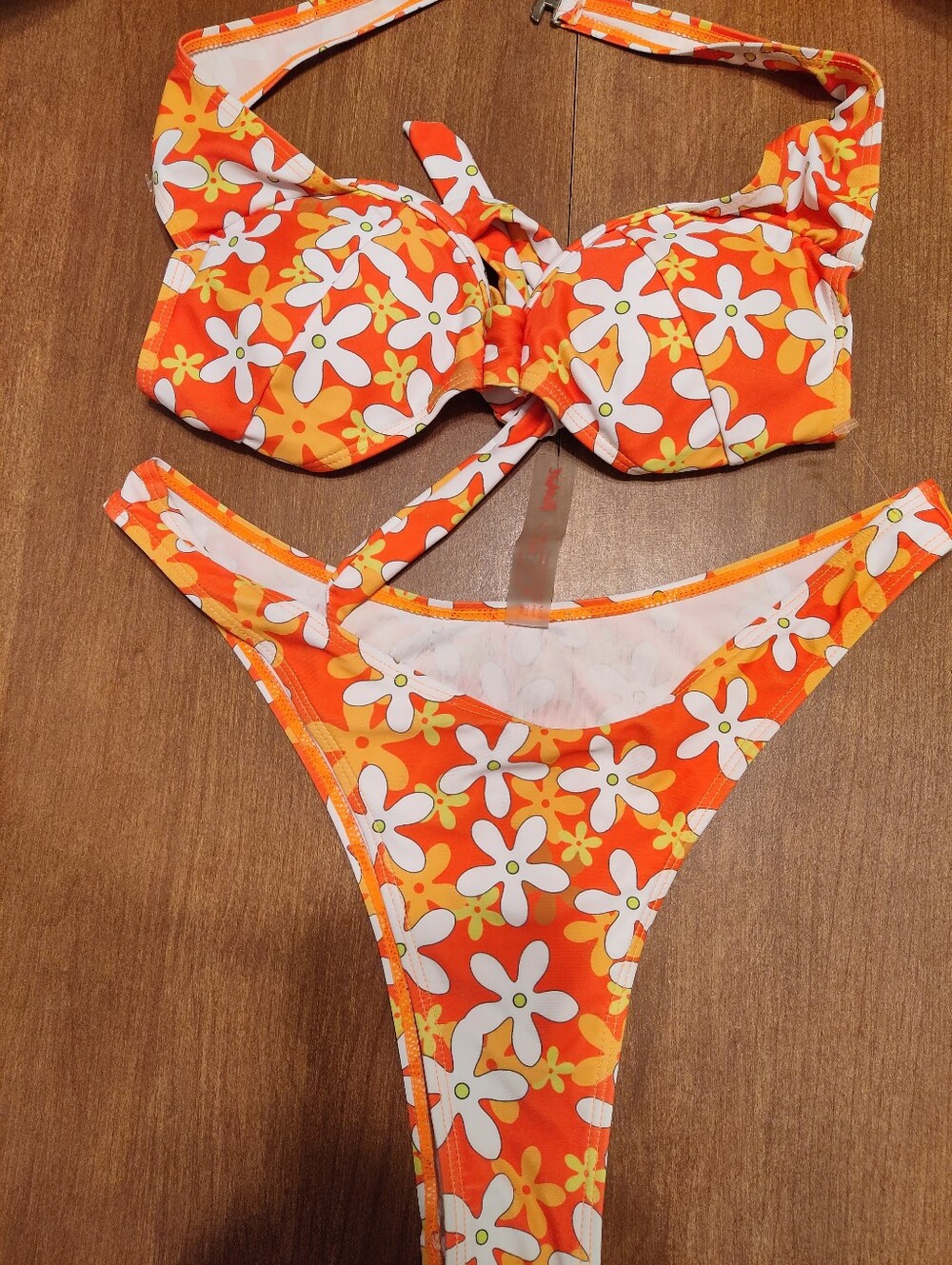 ROMWE Orange Floral Bikini Set